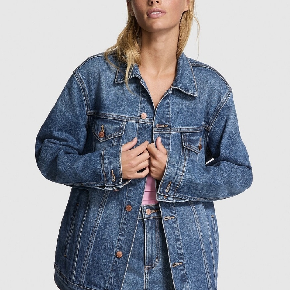 Victoria's Secret Pink Denim by Pink Oversized Jean Jacket Medium